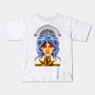 Blue-haired girl with medieval window Kids T-Shirt